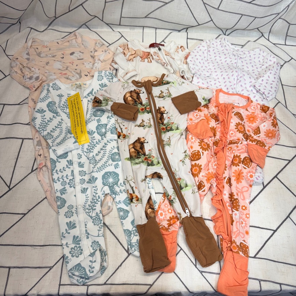 Milkbarn Angel Dear 0-3M Bundle Sleepers Gown Bamboo Cotton Floral Animals 6pc